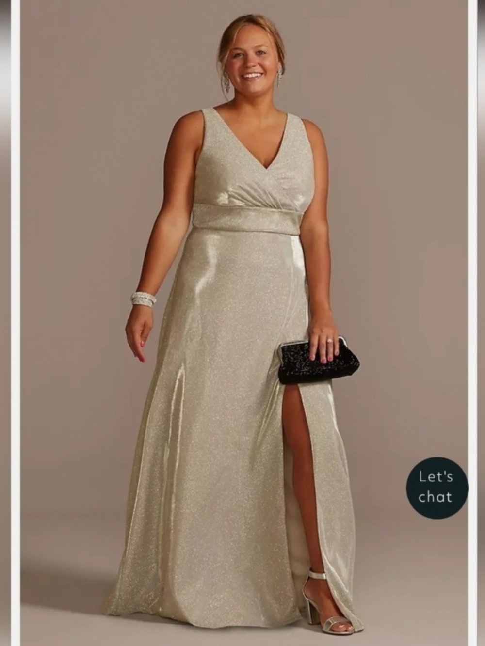 Oleg Cassini Metallic Shimmer A-line Sleeveless Tank Gown Slit Skirt 20 W